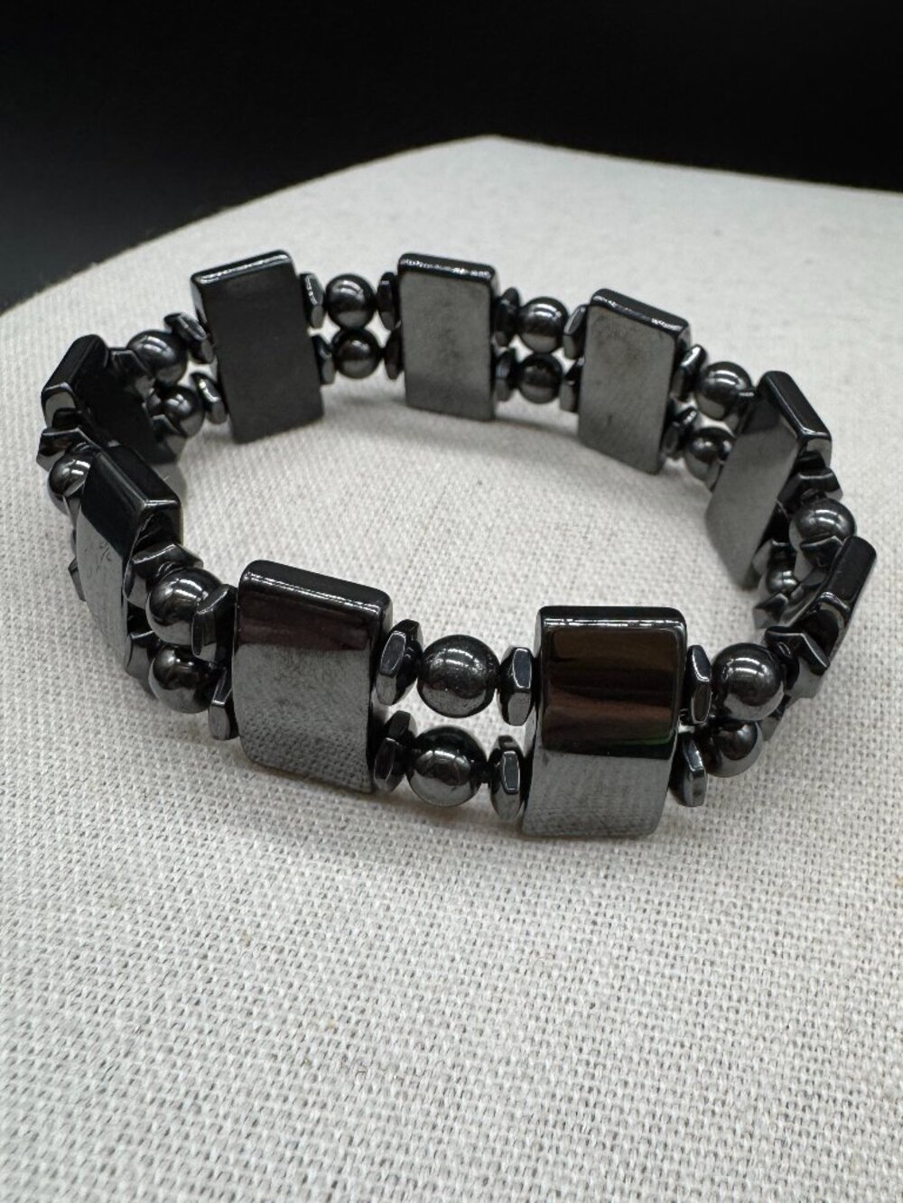 Vintage Stretch Hematite Magnetic Bracelet Black Panels